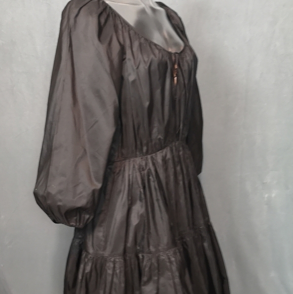 90s Vintage Black Boho Shirred Multi-tiered Gathered Voluminous Peasant Dress - Picture 11 of 12